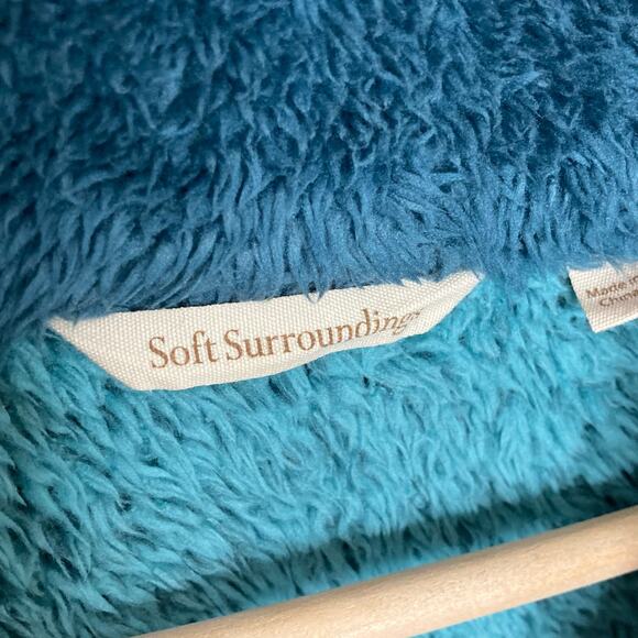 Soft Surroundings Women's Sherpa Pullover Sweater Small Blue Quarter Zip Pockets - Picture 6 of 12